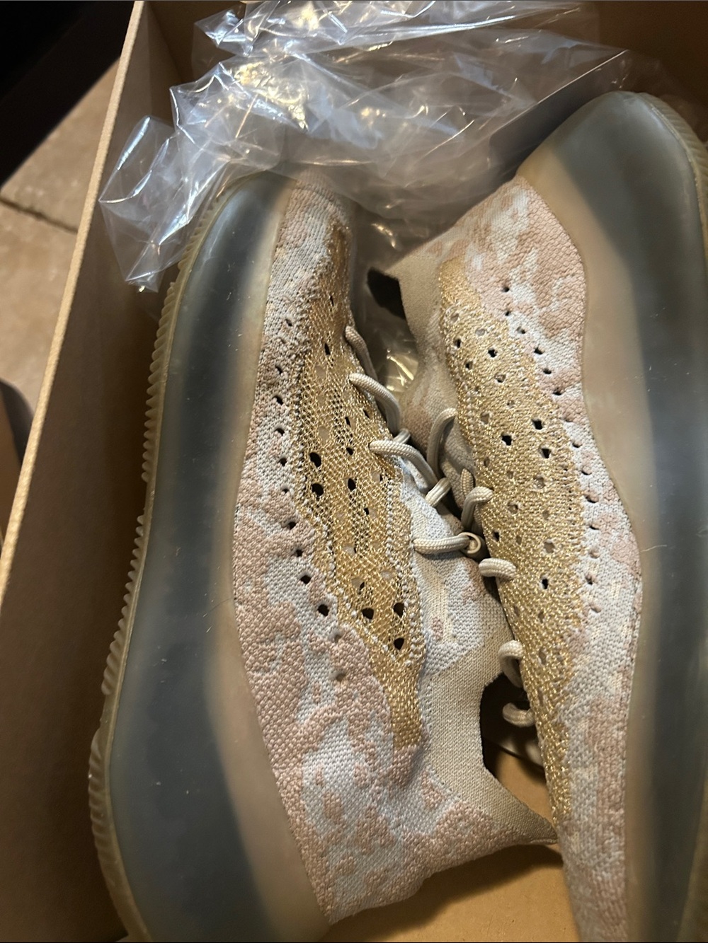 adidas Athletic Shoes in Beige Tan and Gold Accents